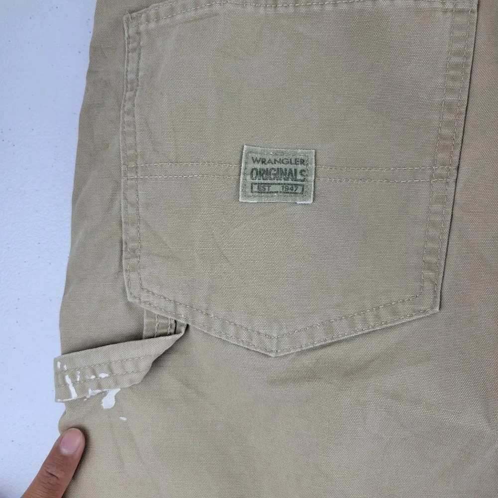 Wrangler Utility Carpenter Cargo Shorts 6 Pocket Khaki Canvas Cotton 40 Mens